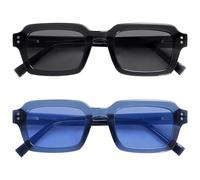 OPULIZE EDG Sunglasses for Men & Women - Vintage Rectangular Transparent Frame with Spring Hinges - Trendy Retro Sunglasses with UV400 Protection Lenses - Transparent Black/Blue (Pack of 2)