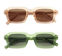 OPULIZE EDG Sunglasses for Men & Women - Vintage Rectangular Transparent Frame with Spring Hinges - Trendy Retro Sunglasses with UV400 Protection Lenses - Transparent Pink/Green (Pack of 2)