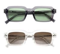 OPULIZE EDG Sunglasses for Men & Women - Vintage Rectangular Transparent Frame with Spring Hinges - Trendy Retro Sunglasses with UV400 Protection Lenses - Transparent Grey/Clear (Pack of 2)
