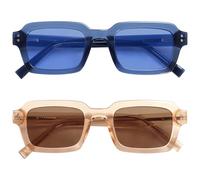 OPULIZE EDG Sunglasses for Men & Women - Vintage Rectangular Transparent Frame with Spring Hinges - Trendy Retro Sunglasses with UV400 Protection Lenses - Transparent Blue/Pink (Pack of 2)