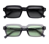 OPULIZE EDG Sunglasses for Men & Women - Vintage Rectangular Transparent Frame with Spring Hinges - Trendy Retro Sunglasses with UV400 Protection Lenses - Transparent Black/Grey (Pack of 2)