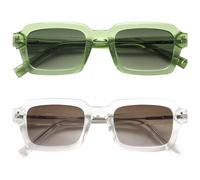 OPULIZE EDG Sunglasses for Men & Women - Vintage Rectangular Transparent Frame with Spring Hinges - Trendy Retro Sunglasses with UV400 Protection Lenses - Transparent Green/Clear (Pack of 2)