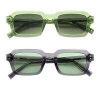 OPULIZE EDG Sunglasses for Men & Women - Vintage Rectangular Transparent Frame with Spring Hinges - Trendy Retro Sunglasses with UV400 Protection Lenses - Transparent Green/Grey (Pack of 2)