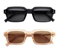 OPULIZE EDG Sunglasses for Men & Women - Vintage Rectangular Transparent Frame with Spring Hinges - Trendy Retro Sunglasses with UV400 Protection Lenses - Transparent Black/Pink (Pack of 2)