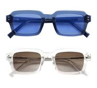 OPULIZE EDG Sunglasses for Men & Women - Vintage Rectangular Transparent Frame with Spring Hinges - Trendy Retro Sunglasses with UV400 Protection Lenses - Transparent Blue/Clear (Pack of 2)