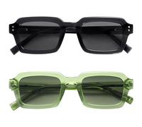 OPULIZE EDG Sunglasses for Men & Women - Vintage Rectangular Transparent Frame with Spring Hinges - Trendy Retro Sunglasses with UV400 Protection Lenses - Transparent Black/Green (Pack of 2)