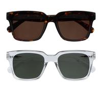 OPULIZE ERA Occhiali da sole - Confezione da 2 - Lenti Polarizzate UV400 Antiriflesso e Antibagliore - Oversize e Rettangolare - Cerniere a molla - Marrone/Chiaro - Lenti Marroni/Verdi