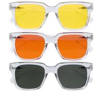 OPULIZE ERA Occhiali da sole - Confezione da 3 - Lenti Polarizzate UV400 Antiriflesso e Antibagliore - Oversize e Rettangolare - Cerniere a molla - Chiaro - Lenti Gialle/Arancioni/Verdi