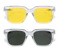 OPULIZE ERA Occhiali da sole donna e uomo - Confezione da 2 - Lenti Polarizzate UV400 Antiriflesso e Antibagliore - Oversize e Rettangolare - Cerniere a molla - Chiaro - Lenti Gialle / Verdi