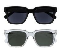OPULIZE ERA Occhiali da sole donna e uomo - Confezione da 2 - Lenti Polarizzate UV400 Antiriflesso e Antibagliore - Oversize e Rettangolare - Cerniere a molla - Nero / Chiaro - Lenti Nere / Verdi