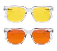OPULIZE ERA Occhiali da sole donna e uomo - Confezione da 2 - Lenti Polarizzate UV400 Antiriflesso e Antibagliore - Oversize e Rettangolare - Cerniere a molla - Chiaro - Lenti Gialle / Arancioni