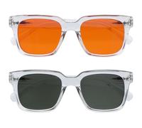 OPULIZE ERA Occhiali da sole donna e uomo - Confezione da 2 - Lenti Polarizzate UV400 Antiriflesso e Antibagliore - Oversize e Rettangolare - Cerniere a molla - Chiaro - Lenti Arancioni / Verdi