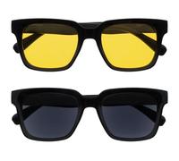 OPULIZE ERA Occhiali da sole donna e uomo - Confezione da 2 - Lenti Polarizzate UV400 Antiriflesso e Antibagliore - Oversize e Rettangolare - Cerniere a molla - Nero - Lenti Gialle / Nere