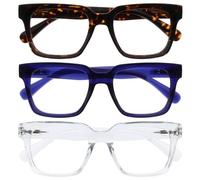OPULIZE ERA Occhiali luce blu- Antiriflesso- Confezione da 3 - Occhiali per computer - Protezione UV - Oversize- Tartaruga Marrone / Blu Indaco / Chiaro - Lenti Trasparenti