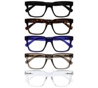 OPULIZE ERA Occhiali luce blu- Antiriflesso- Confezione da 5 - Occhiali per computer - Protezione UV -Oversize- Nero / Tartaruga Marrone / Blu Indaco / Grigio Trasparente / Chiaro - Lenti Trasparenti