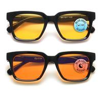 OPULIZE ERA Occhiali luce blu donna e uomo - Antiriflesso e Antibagliore - Confezione da 2 - Occhiali per computer - Protezione UV - Oversize e Rettangolare - Nero - Lenti Gialle / Arancioni