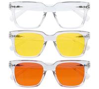 OPULIZE ERA Occhiali luce blu donna e uomo - Confezione da 3 - Occhiali per computer - Protezione UV - Oversize- Chiaro - Lenti Trasparenti / Gialle / Arancioni