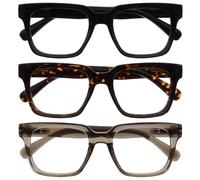 OPULIZE ERA Occhiali luce blu donna e uomo - Occhiali da lettura Antiriflesso Antibagliore - Confezione da 3 - UV400 Occhiali per computer Oversize Rettangolare - Nero/Marrone/Grigio - +0,00
