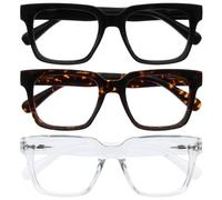 OPULIZE ERA Occhiali luce blu donna e uomo - Occhiali da lettura Antiriflesso Antibagliore - Confezione da 3 - UV400 Occhiali per computer Oversize Rettangolare - Nero/Marrone/Chiaro - +3,50