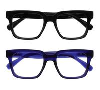 OPULIZE ERA Occhiali luce blu donna e uomo - Occhiali da lettura Antiriflesso Antibagliore - Confezione da 2 - UV400 Occhiali per computer Oversize Rettangolare - Nero / Blu - +2,50