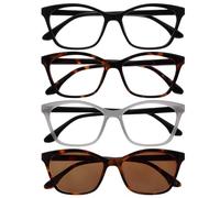 OPULIZE KAT Set di 4 Occhiali da Lettura e da Sole - Montatura a Occhi di Gatto - Nero/Marrone/Grigio/Marrone - Uomo e Donna - RRRS59-1272 - +2.00