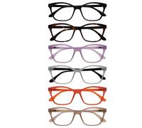 OPULIZE KAT Set di 6 Occhiali da Lettura - Montatura a Occhi di Gatto - Nero/Marrone/Viola/Grigio/Arancione/Tortora - Uomo e Donna - RRRRRR59-1257GU - +2.50