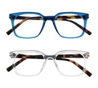 OPULIZE KOI Occhiali da Lettura, Confezione da 2 - Montatura Rettangolare Grande - Blu-Trasparente - Uomo e Donna - Cerniere a Molla - RR50-3C - +2.00