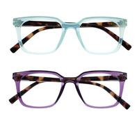 OPULIZE KOI Occhiali da Lettura, Confezione da 2 - Montatura Rettangolare Grande - Viola-Verde Acqua - Uomo e Donna - Cerniere a Molla - RR50-5Q - +1.00