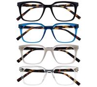 OPULIZE KOI Occhiali da Lettura, Confezione da 4 - Montatura Rettangolare Grande - Nero-Blu-Grigio-Trasparente - Unisex - Cerniere a Molla - RRRR50-137C - +2.50