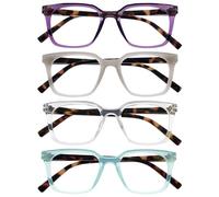 OPULIZE KOI Occhiali da Lettura, Confezione da 4 - Rettangolare - Viola-Grigio-Trasparente-Verde Acqua - Uomo e Donna - Cerniere a Molla - RRRR50-57CQ - +3.50