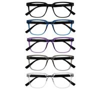 OPULIZE LEO Occhiali da lettura - Pacco da 5 - Montatura rettangolare grande - Nero, Blu, Viola, Grigio, Chiaro - Uomini Donne - RRRRR55-1357C - +2.50