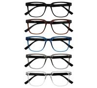 OPULIZE LEO Occhiali da lettura - Pacco da 5 - Montatura rettangolare grande - Nero, Marrone, Blu, Grigio, Chiaro - Uomini Donne - RRRRR55-1237C - +3.50