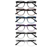 OPULIZE LEO Occhiali da lettura - Pacco da 6 - Montatura rettangolare grande - Nero/Marrone/Blu/Viola/Grigio/Chiaro - Uomini Donne - RRRRRR55-12357C - +2.00