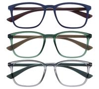 OPULIZE Max Occhiali da Lettura - Confezione da 3 - Montatura Classica Rettangolare Grande - Blu Opaco Verde Grigio - Uomo Donna Unisex - RRR78-367 - +2.50