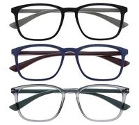 OPULIZE Max Occhiali da Lettura - Confezione da 3 - Montatura Classica Rettangolare Grande - Nero Opaco Blu Grigio - Uomo Donna Unisex - RRR78-137 - +2.00