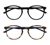 OPULIZE Met 2 Pacco Occhiali Da Lettura Grande Giro Nero Marrone Tartaruga Uomo Donna Cerniere Molla RR60-12 +1,00