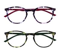 OPULIZE Met 2 Pacco Occhiali Da Lettura Grande Giro Porpora Verde Uomo Donna Cerniere Molla RR60-56 +3,00