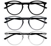 OPULIZE Met 3 Pacco Occhiali Da Lettura Grande Giro Nero Grigio Chiaro Uomo Donna Cerniere Molla RRR60-17C +1,00