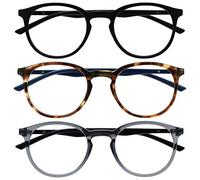 OPULIZE Met 3 Pacco Occhiali Da Lettura Grande Giro Nero Marrone Grigio Uomo Donna Cerniere Molla RRR60-127 +3,50