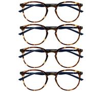 OPULIZE Met 4 Pacco Marrone Tartaruga Blu Navy Occhiali Da Lettura Grande Giro Uomo Donna Cerniere Molla RRRR60-2 +2,50