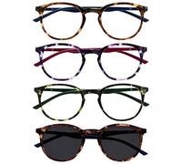 OPULIZE Met 4 Pacco Occhiali Da Lettura Con Lettore Sole Grande Giro Marrone Porpora Verde Uomo Donna RRRS60-2562 +0,00