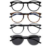 OPULIZE Met 4 Pacco Occhiali Da Lettura Con Lettore Sole Grande Giro Nero Marrone Grigio Uomo Donna RRRS60-1277 +2,50