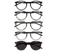 OPULIZE Met 5 Pacco Occhiali Da Lettura Con Lettore Sole Giro Nero Marrone Grigio Chiaro Uomo Donna RRRRS60-127CC +0,00