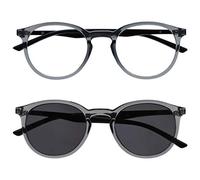 OPULIZE Met Pacco Doppio Occhiali Da Lettura Con Lettore Sole Grande Giro Grigio Nero Uomo Donna Cerniere Molla RS60-7 +2,50