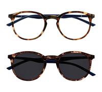 OPULIZE Met Pacco Doppio Occhiali Da Lettura Con Lettore Sole Grande Giro Marrone Blu Navy Uomo Donna Cerniere Molla RS60-2 +1,00