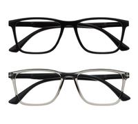 OPULIZE NYX Blue Light Blocking Reading Glasses - Anti-Glare Computer and Gaming Eyewear - 2 Pack - UV and Eyestrain Protection - Rectangular Frame - Black Grey - Men Women - + 2.00