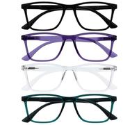 OPULIZE NYX Occhiali luce blu donna e uomo - Occhiali da lettura Antibagliore - Occhiali per computer - Confezione da 4 - Protezione UV - Rettangolare - Nero Viola Chiaro Turchese - +1.50