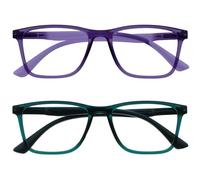 OPULIZE NYX Occhiali luce blu donna e uomo - Occhiali da lettura Antibagliore - Occhiali per computer - Confezione da 2 - Protezione UV - Rettangolare - Viola Turchese - + 0.00