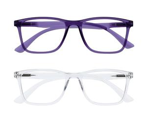 OPULIZE NYX Occhiali luce blu donna e uomo - Occhiali da lettura Antibagliore - Occhiali per computer - Confezione da 2 - Protezione UV - Rettangolare - Viola Chiaro - + 1.00