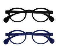 OPULIZE OCA Occhiali da lettura - Pacco da 2 - Montatura Moderna Retró Rotonda - Nero Blu - Uomini Donne - Cerniere a molla - RR54-13 - +1.50